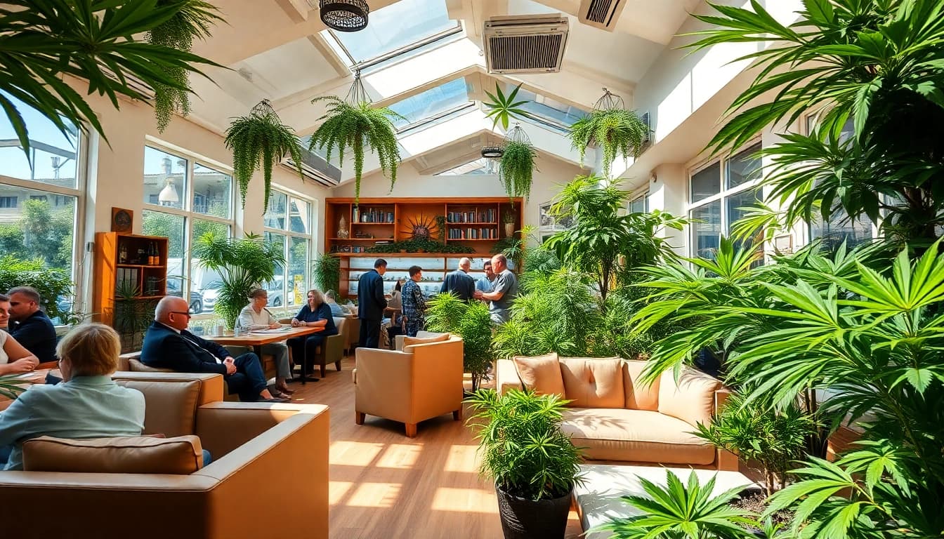 Experience the ambiance at the Best Cannabis Club Lloret de Mar with cozy seating and vibrant greenery.