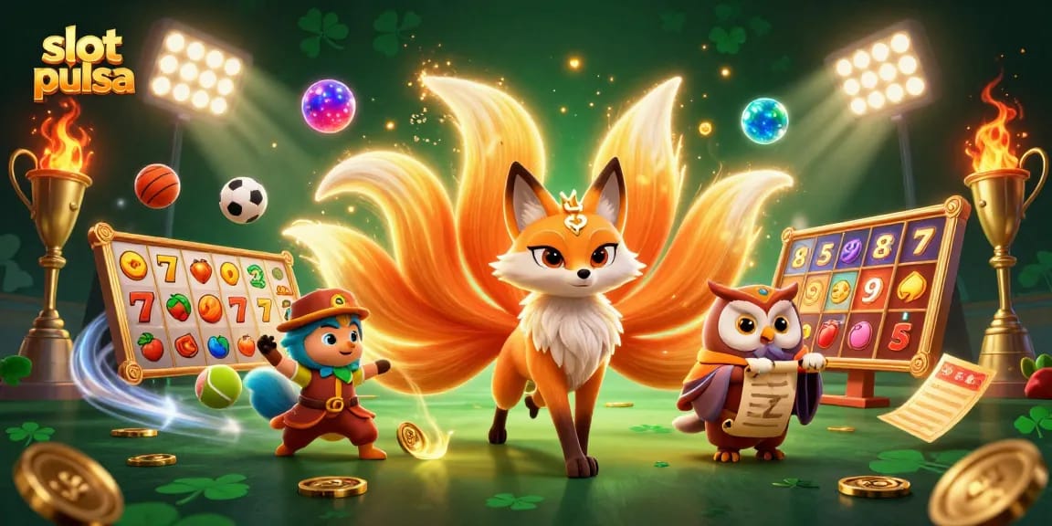 Slot pulsa dengan simbol keberuntungan dan karakter magis dalam permainan slot online yang mengasyikkan.