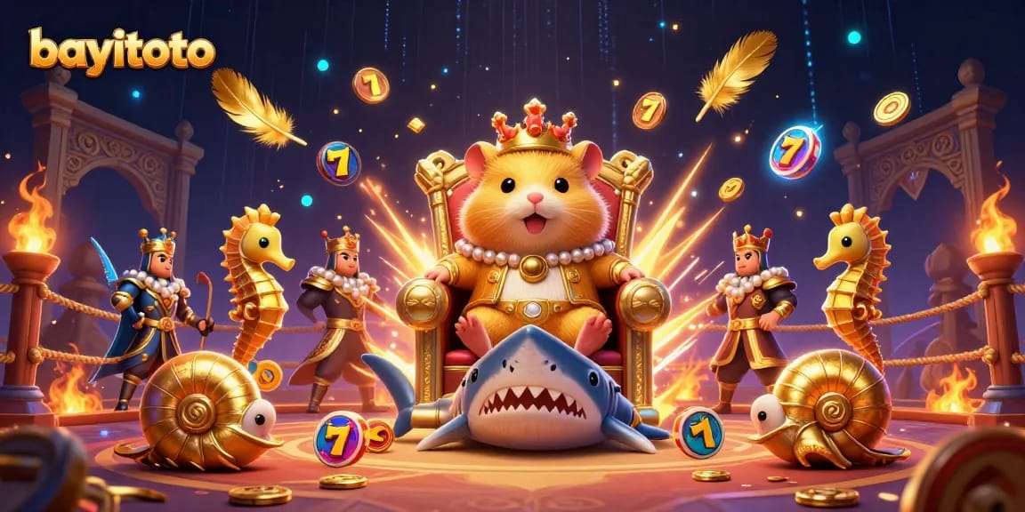 Experience bayitoto with a playful hamster king and casino elements in a vibrant gambling arena