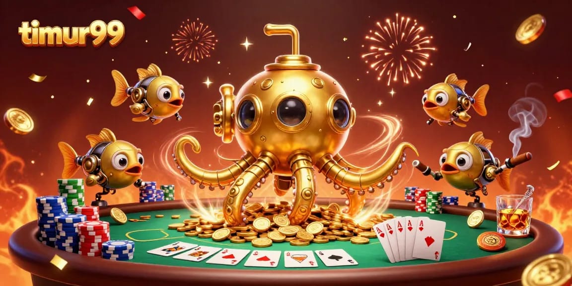 Experience thrilling gameplay at timur99 with a dynamic poker table amid a wealth of gold coins.