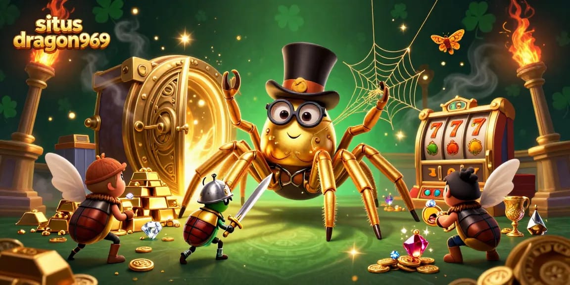 Experience thrilling gaming with situs dragon969 featuring vibrant casino characters, treasures, and slots.