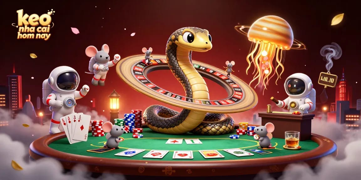 Engage in thrilling bets with keo nha cai hom nay as cartoon characters enjoy cosmic gambling fun.