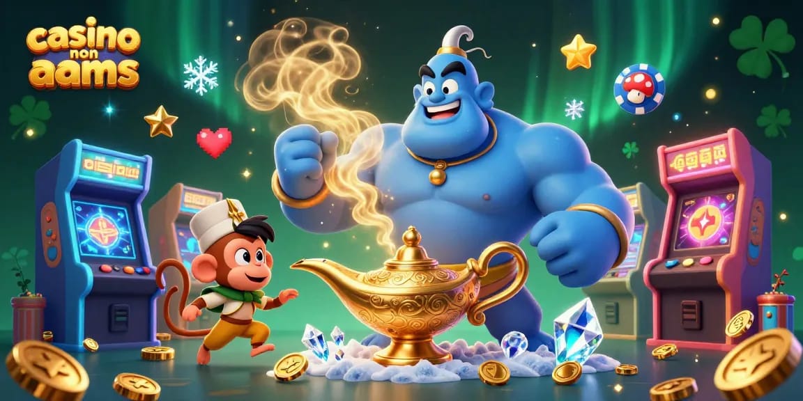 Gioca ai casino non AAMS con il genio e il tappeto magico in questa coinvolgente illustrazione 3D.