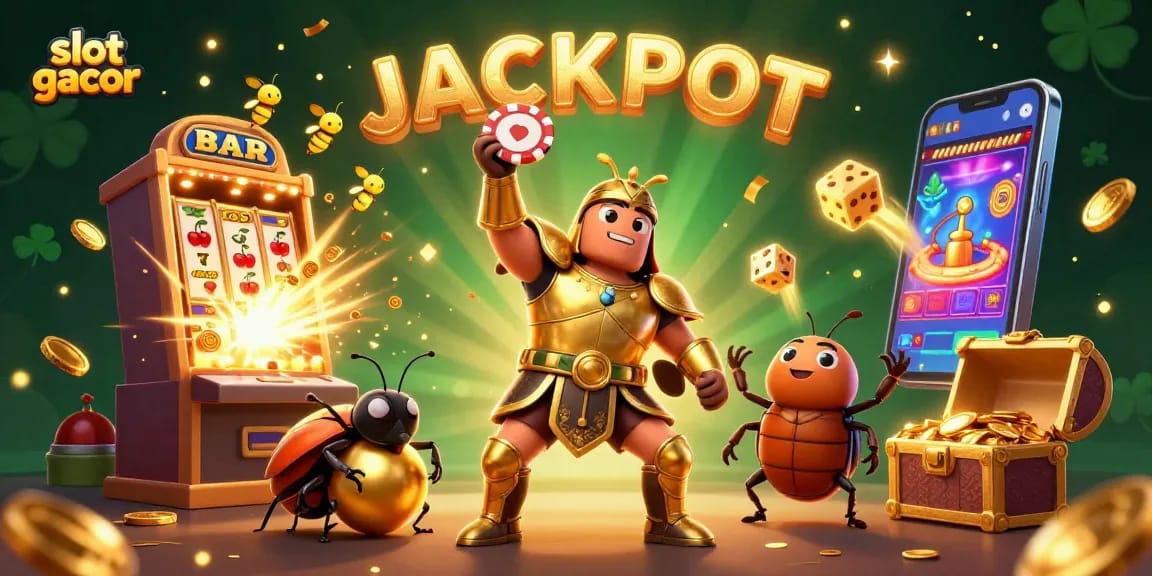 Slot gacor merayakan kemenangan dengan ilustrasi 3D yang meriah dan penuh detail.