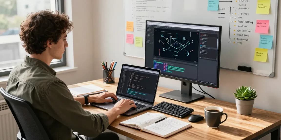 Software engineer coding with NAGA2000 in a modern tech workspace, showcasing a vibrant office atmosphere.