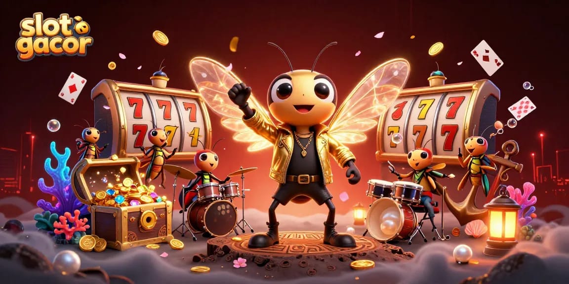 Spin win with slot gacor: vibrant illustration celebrating exciting casino gameplay.