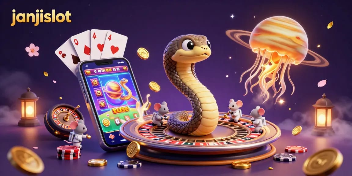 Engage in thrilling slot gameplay at janjislot as mice bet on cosmic roulette with vibrant graphics.