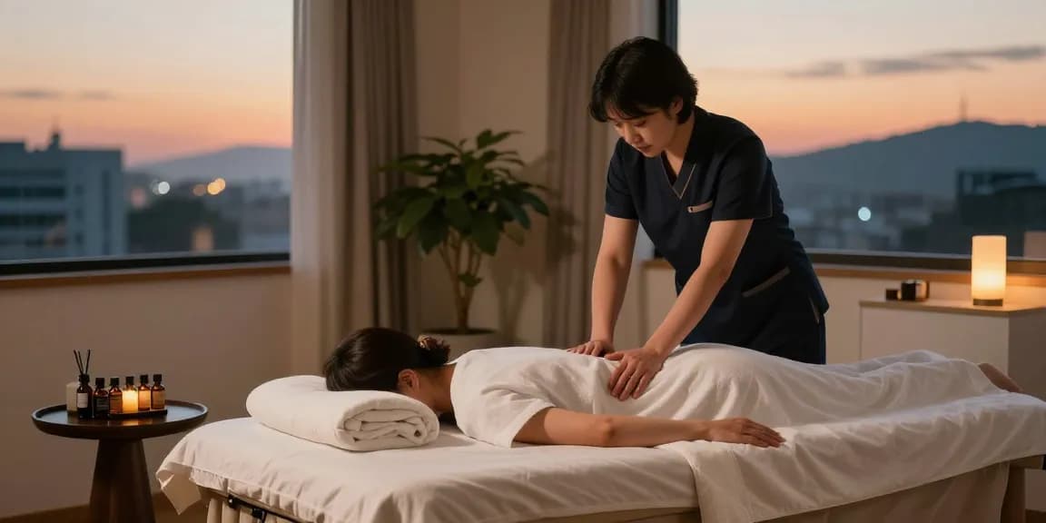 신촌출장마사지 being offered in a serene hotel room, showcasing relaxation and professionalism.