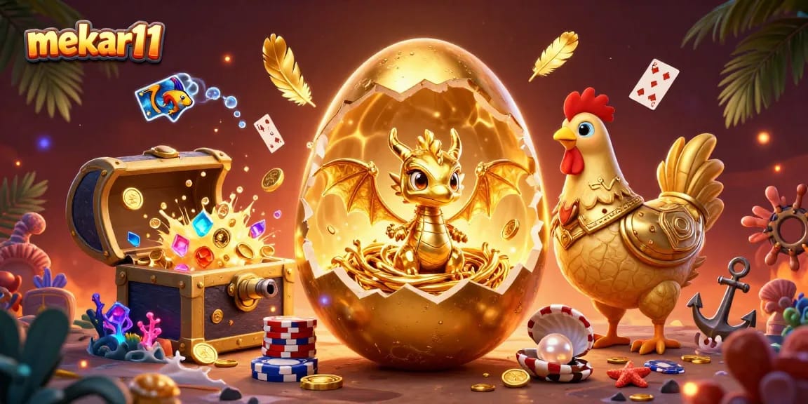 Join the excitement at mekar11 with a gold dragon on poker chips, amidst casino treasures.