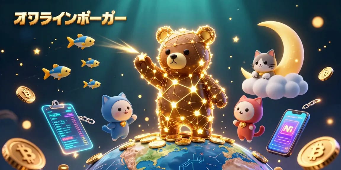 オンラインポーカーのバーチャルテーブルで遊ぶキャラクターたちの楽しさを描いたイラスト