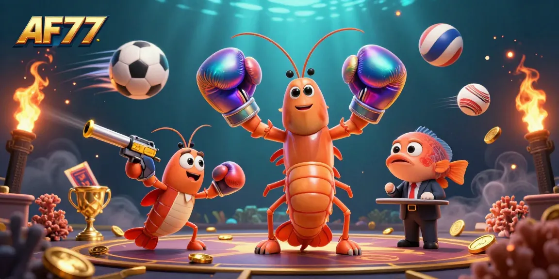 Experience thrilling wins with AF77, featuring vibrant 3D casino elements and animated characters.