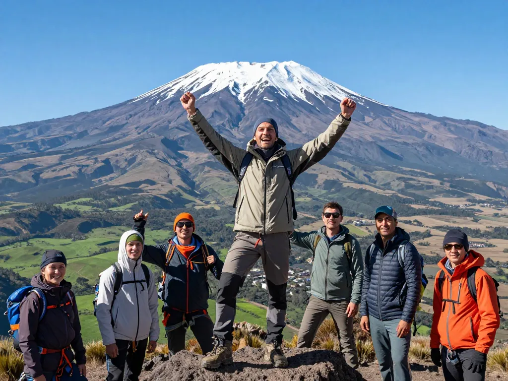 Celebrating climbers at Mount Kilimanjaro summit showcasing Safari and Kilimanjaro packages adventure in Tanzania.