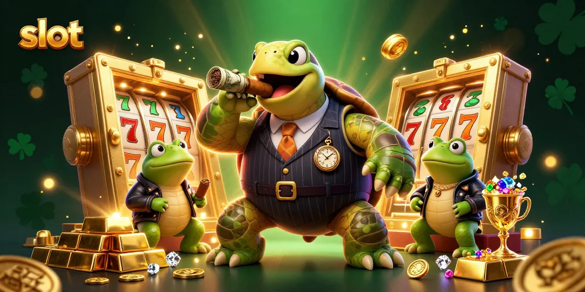 Spin the slot reels with the snapping turtle mobster at the dynamic casino scene.