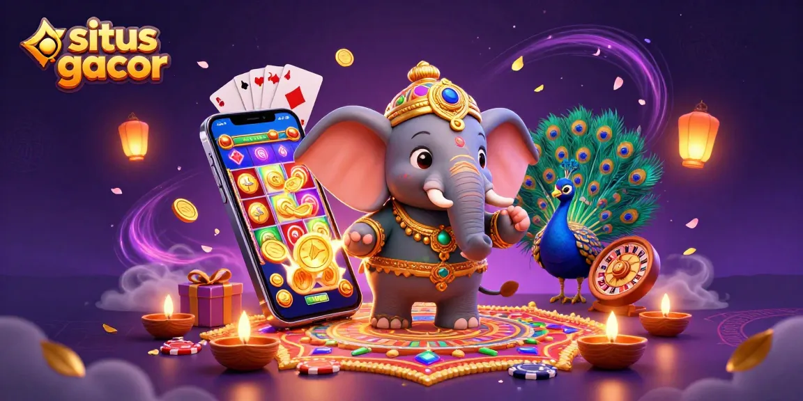 Engage with situs gacor through a vibrant illustration showcasing colorful slots and festive elements.