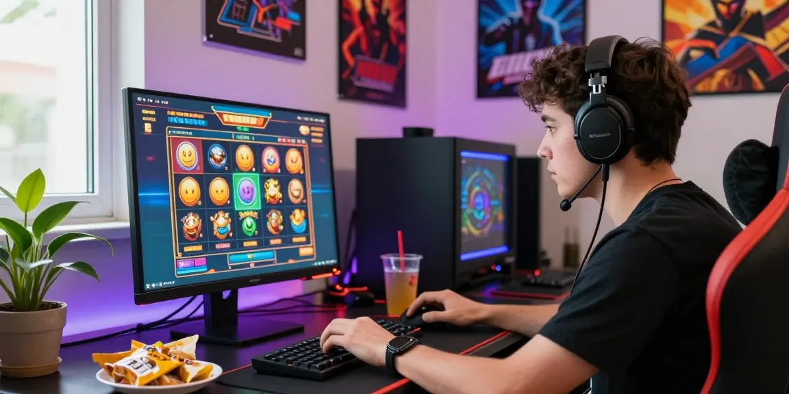 situs depo 5rb player enjoying an immersive online slot gaming experience at their dynamic gaming desk.