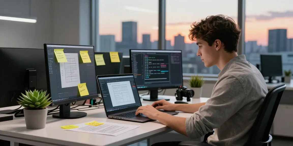 Dynamic workspace showcasing a developer working on 纸飞机中文版 software with modern tech ambiance.