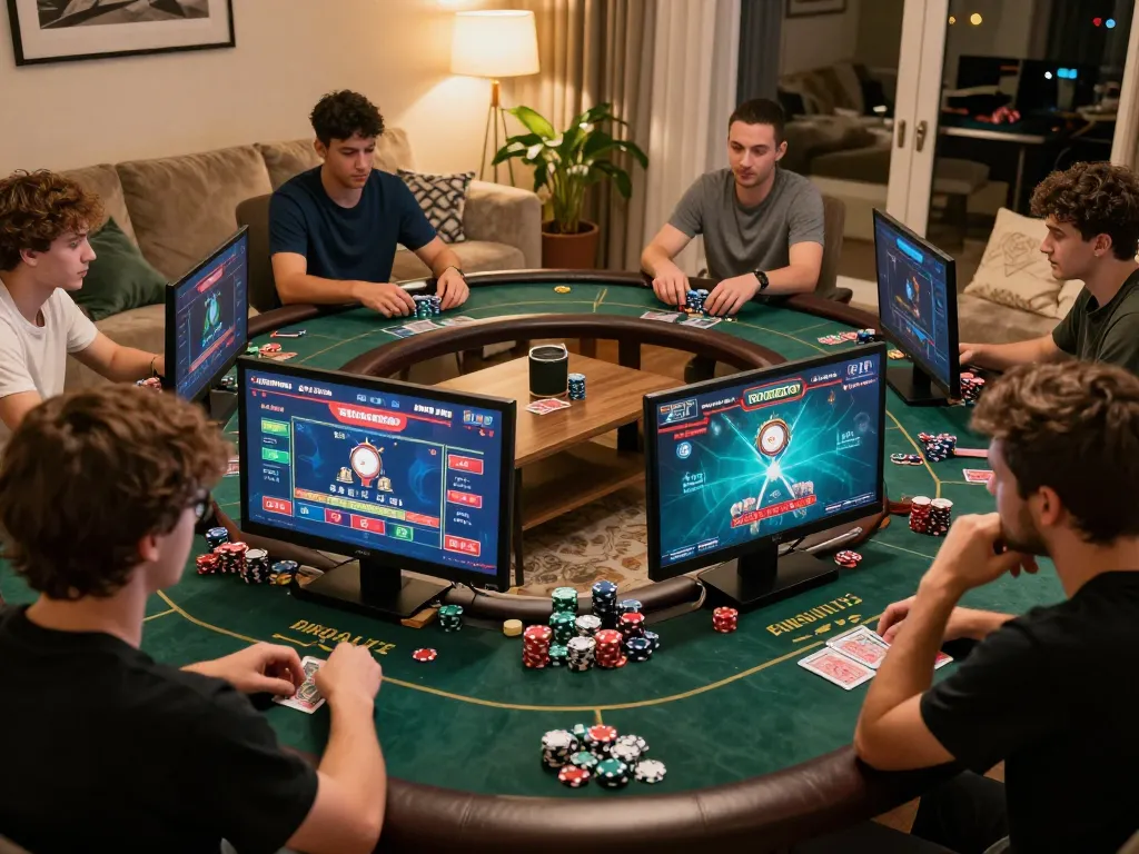 Players enjoying an exciting toto poker online game in a cozy living room atmosphere