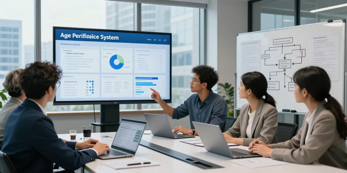 Team analyzing age verification system data in a modern workspace.
