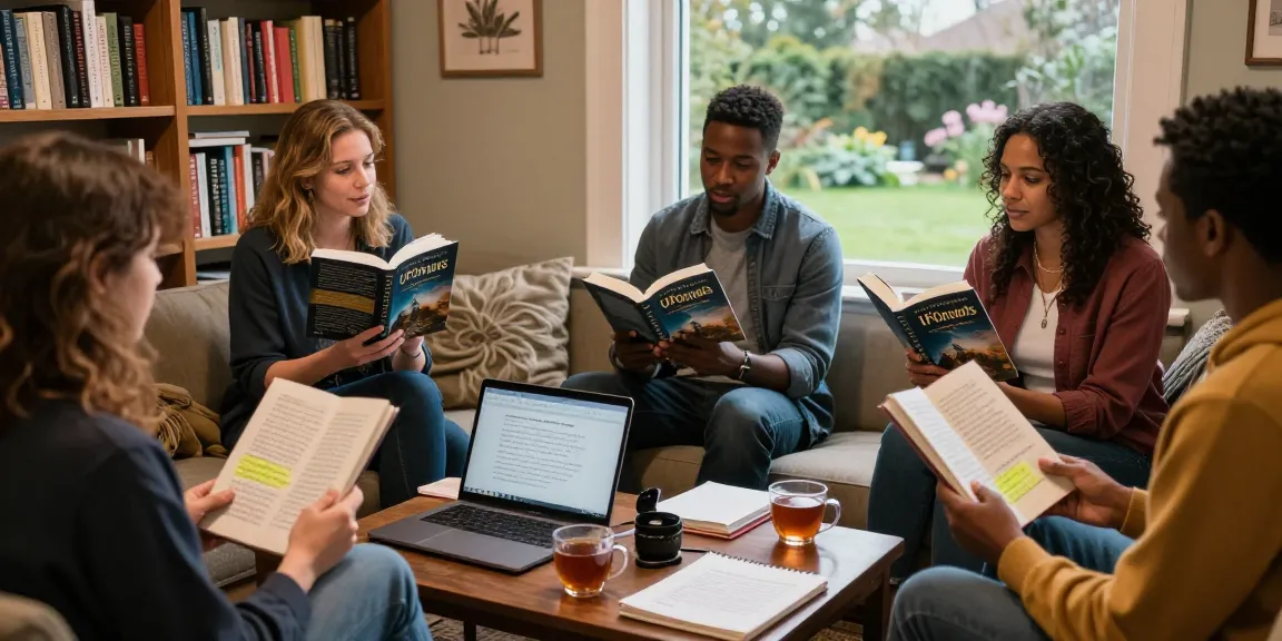Engaging discussion about T Allen Greenfield's UFOnauts at https://tallengreenfield.com in a cozy reading nook.