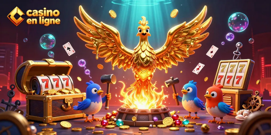 Jouez sur un casino en ligne avec des jackpots, machines à sous et jeux colorés.