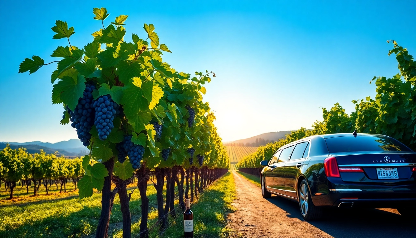 Experience luxurious langley wine tours with stunning vineyard views and a parked limousine.