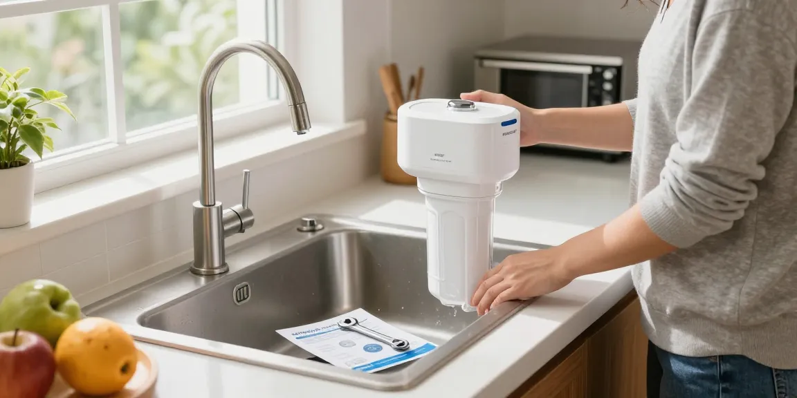 Installing Waterdrop ADQ73613401 Replacement for LG® LT800P® water filter in a modern kitchen, highlighting home improvement