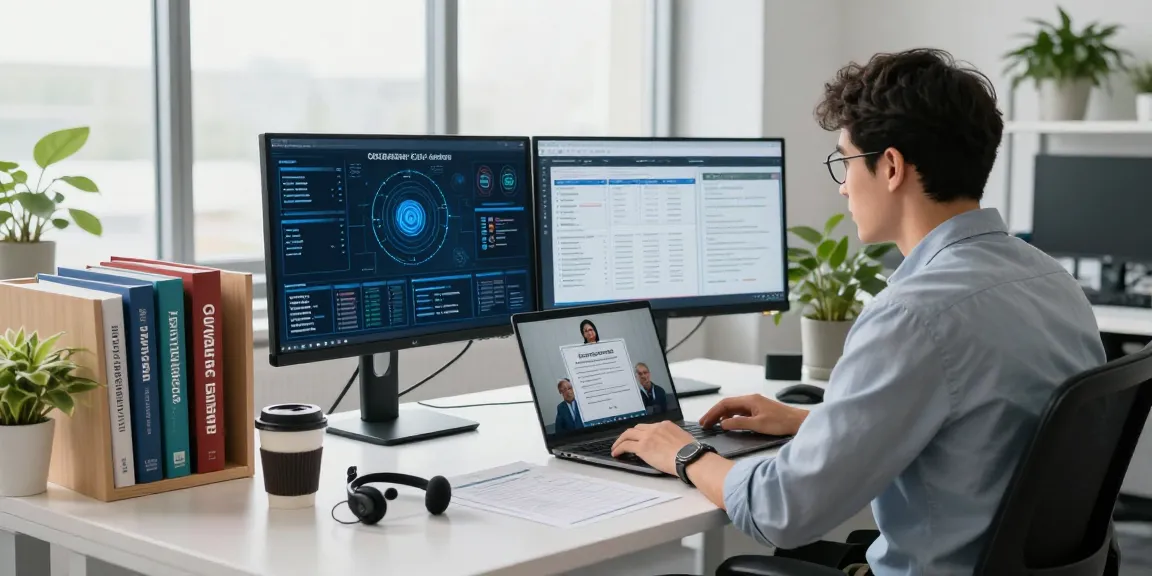 Cyber Essentials vs ISO 27001 comparison in a cybersecurity workspace showcasing compliance reports and technical diagrams.