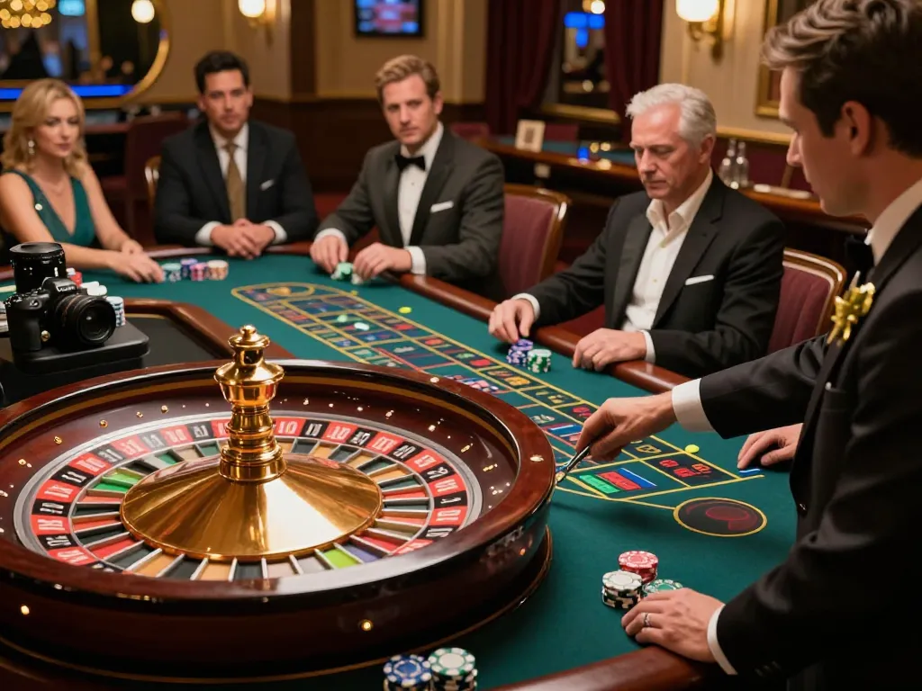 O8 players engaging in exciting roulette gameplay with colorful bets and a vibrant casino atmosphere.