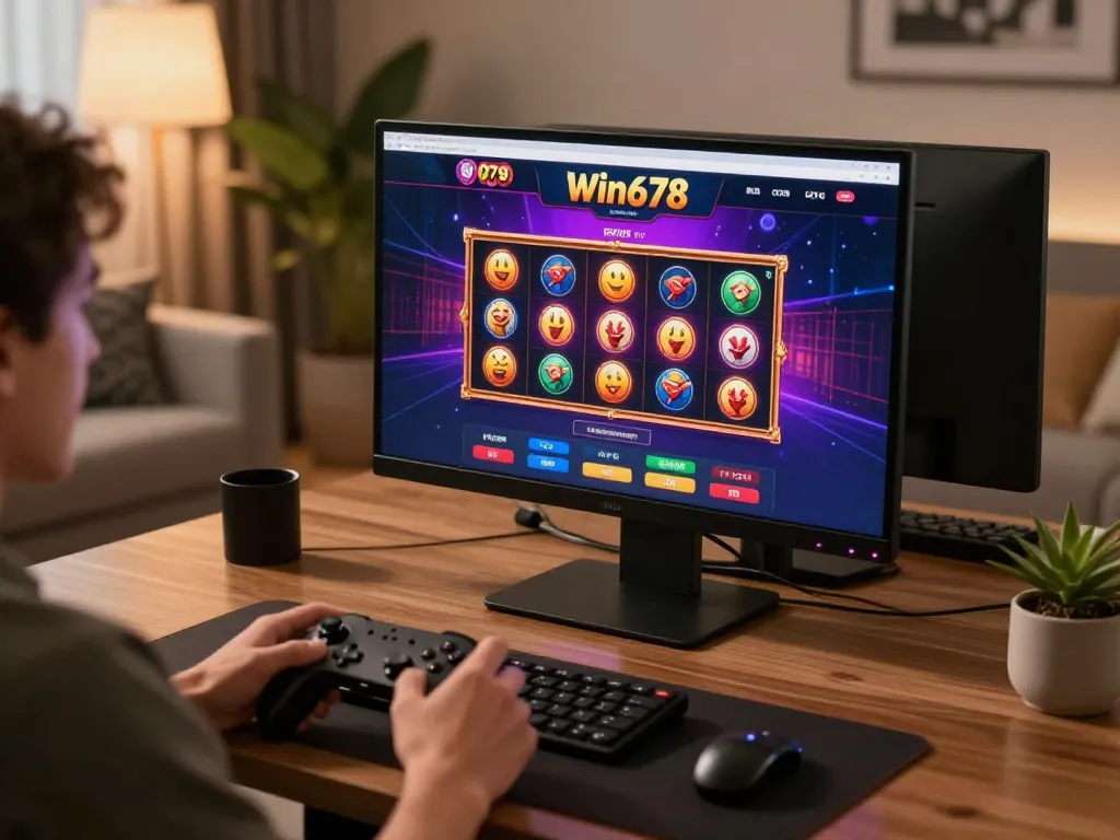 win678 gaming experience with a user engaged on a stylish home desktop for a captivating online casino.