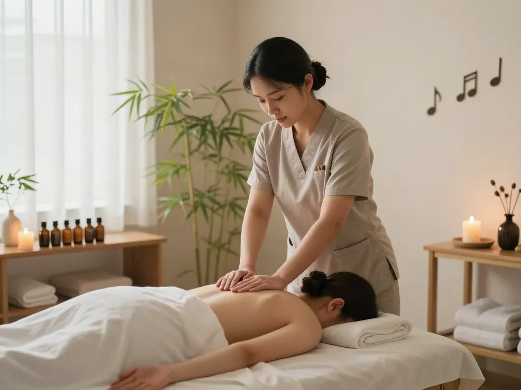 Relaxing 산본출장마사지 session in a tranquil spa environment with soothing decor.