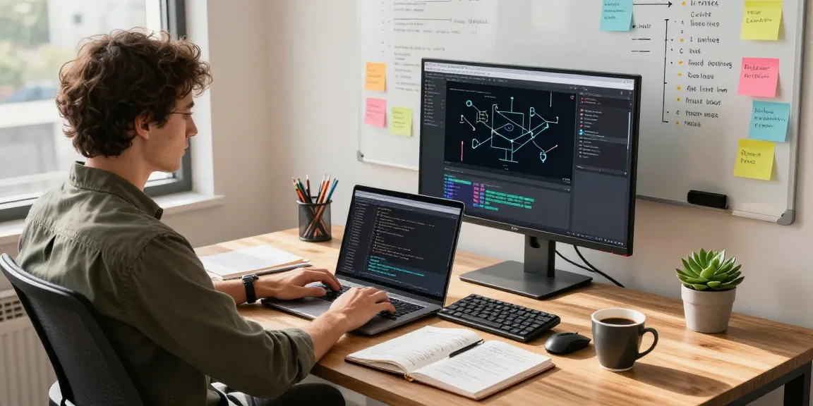 Software engineer coding with NAGA2000 in a modern tech workspace, showcasing a vibrant office atmosphere.
