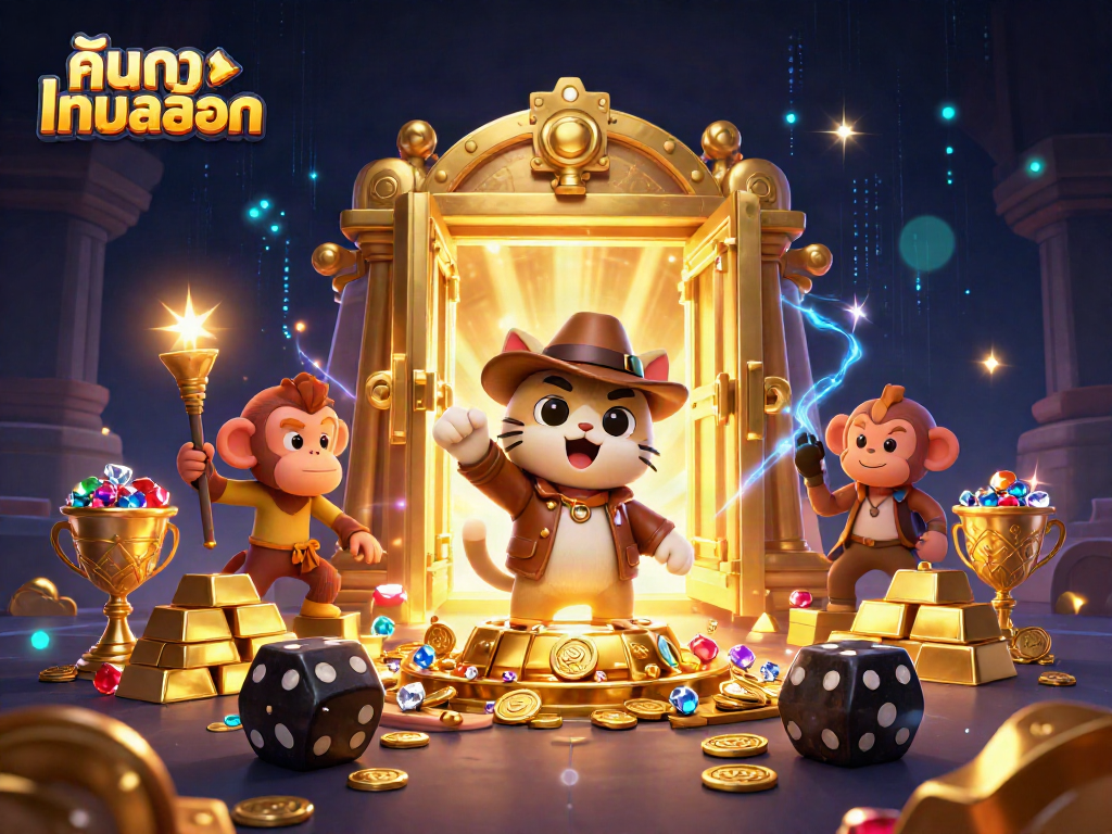 Experience the excitement of ค้นหาเกมสล็อต with this vibrant 3D scene featuring treasure and adventure elements.