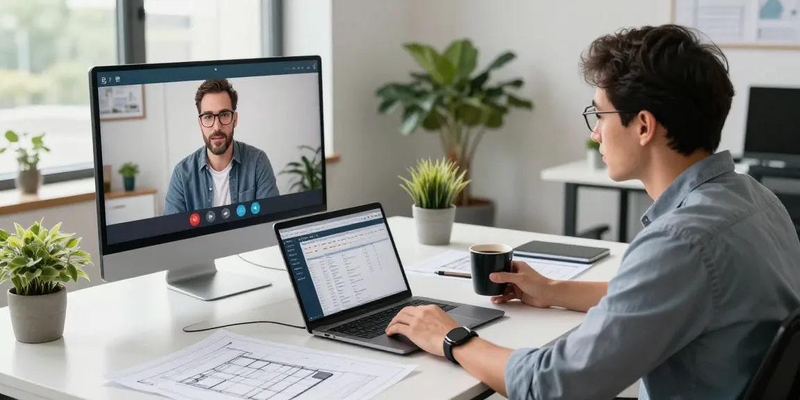 Self-employed contractor collaborating in a modern workspace with project management tools.