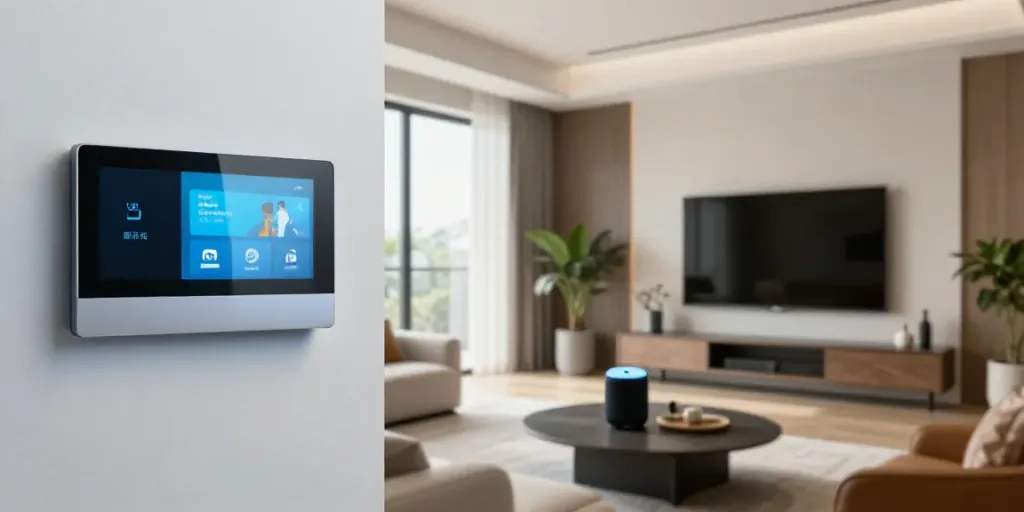 Innovative smart home interior by خانه هوشمند جهان اسمارت with automated systems and modern design.