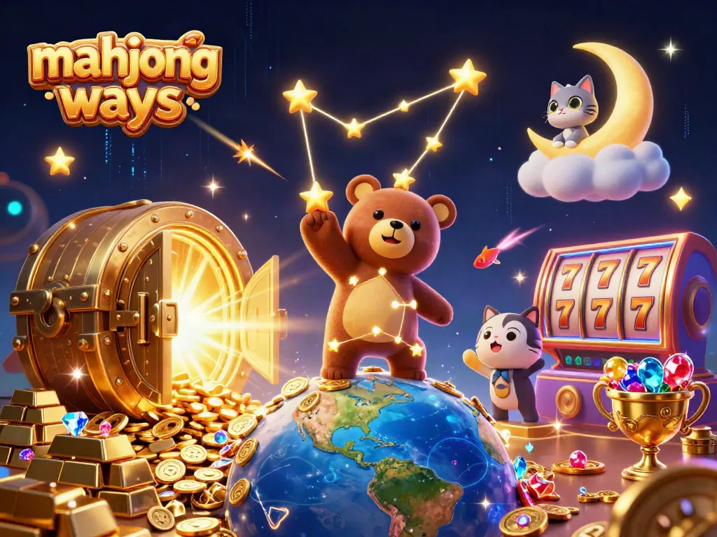 Play Mahjong Ways with a dynamic casino-themed illustration featuring vibrant characters and symbols.