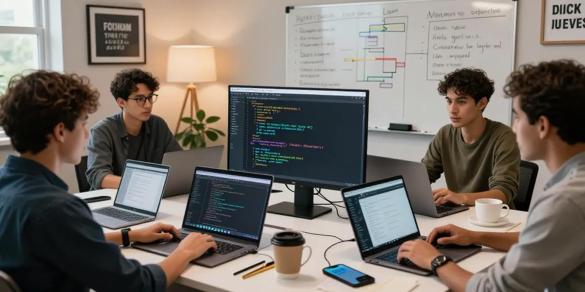 Engaged team collaborating on the Best React development course 2025 in a vibrant online learning environment.