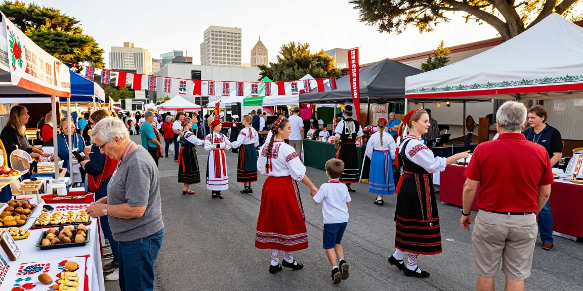 Community event celebrating Polish culture in San Francisco at https://www.sfpol.com/ with traditional attire and festive atmosphere.