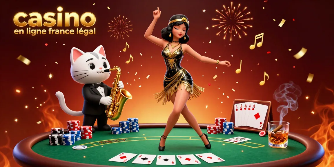 Célébrez dans un casino animé avec 'casino en ligne france légal' où les jetons de poker, les cartes et le plaisir musical dynamisent la scène.