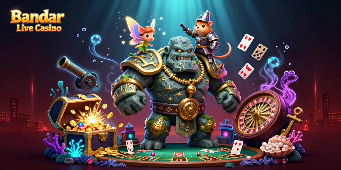Engage with Bandar Live Casino's thrilling games and vibrant atmosphere in this immersive illustration.