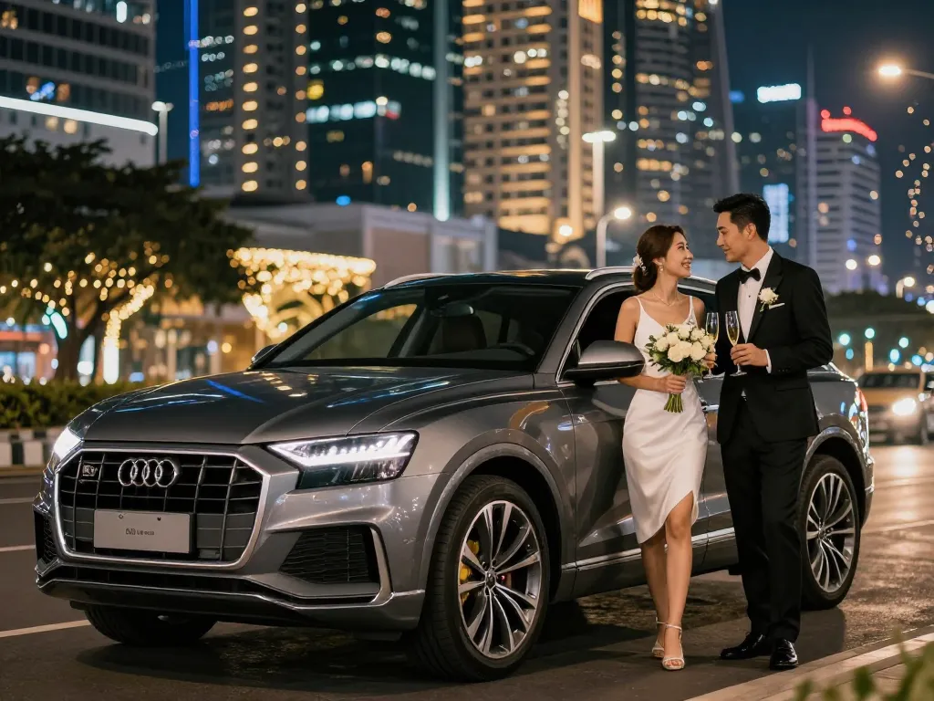 cho thuê xe ô tô hạng sang với một chiếc Audi Q8 thanh lịch tại Thành phố Hồ Chí Minh trong một lễ cưới.