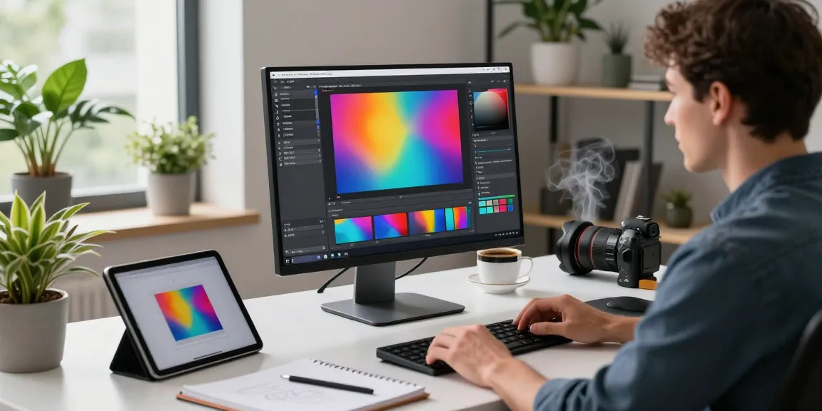 Designer using nano banana pro AI image editor in a modern workspace.