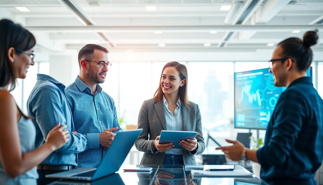 Find expert msp companies near me collaborating in a high-tech office environment.
