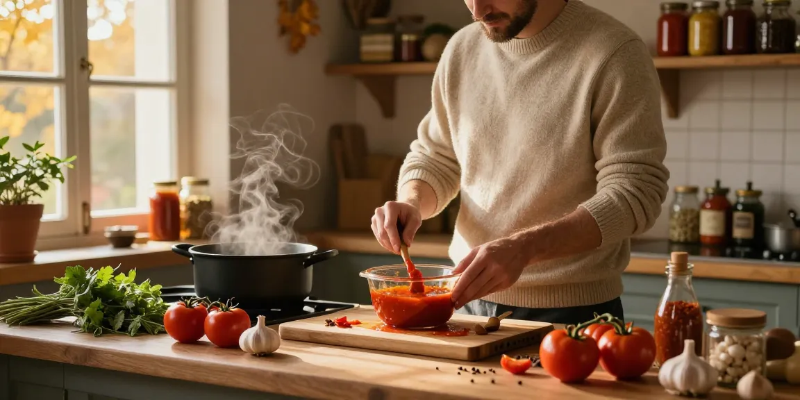 Kochen von köstlichen Soßen in einer gemütlichen Herbstküche voller frischer Zutaten.