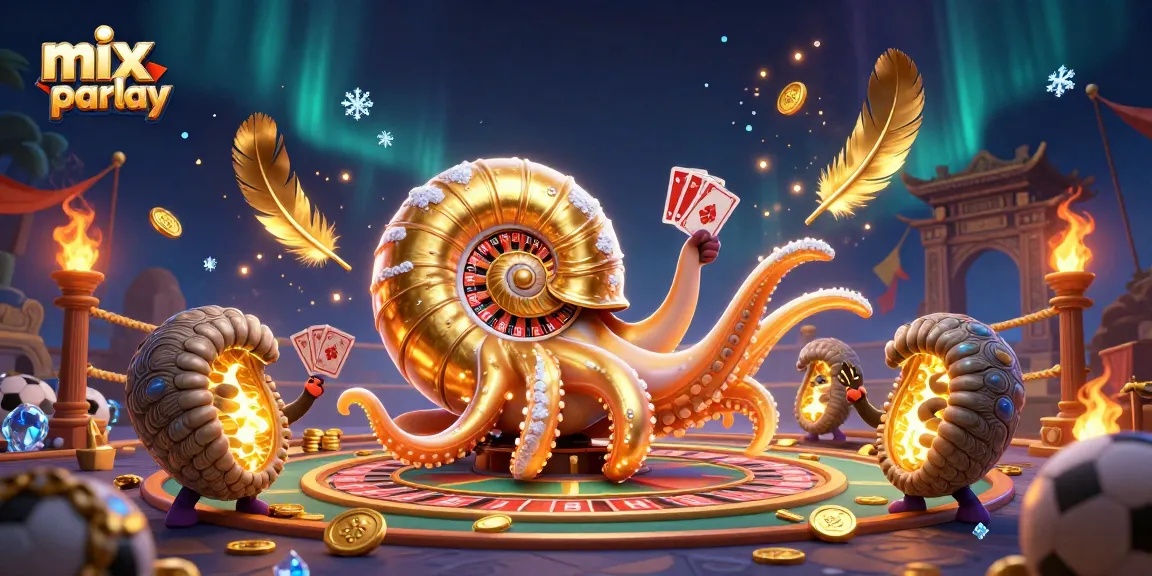 Engage in mix parlay betting with a vibrant 3D nautilus and dynamic sports elements.