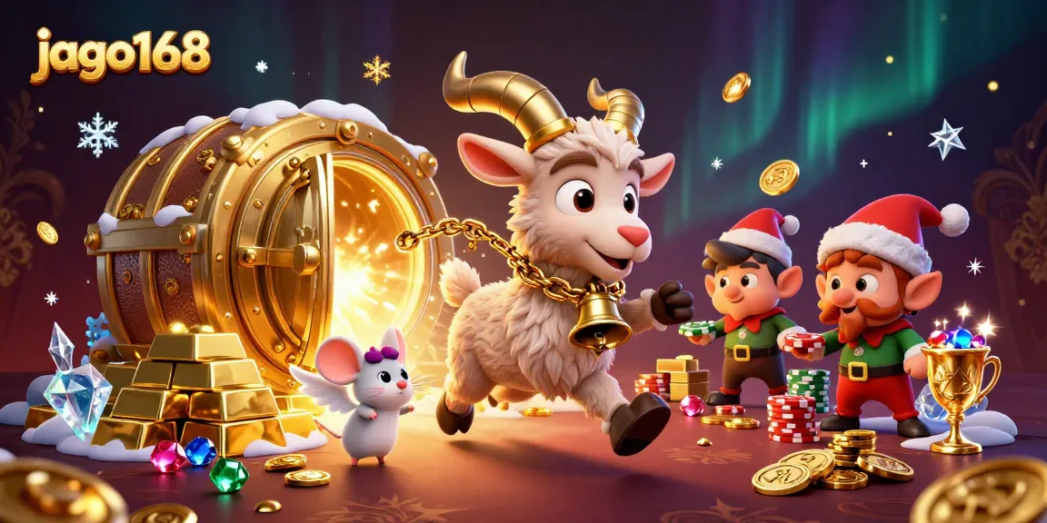 Engage in thrilling games at jago168 with Krampus and whimsical characters in a captivating casino scene.