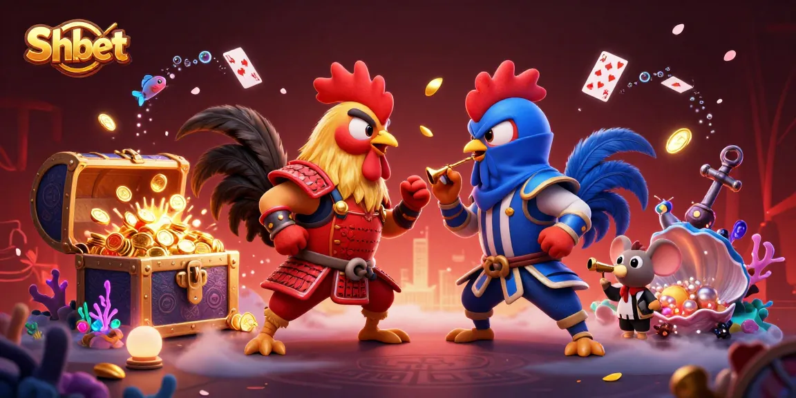 Engage in thrilling gameplay with Shbet, featuring a dramatic rooster duel amidst casino treasures.