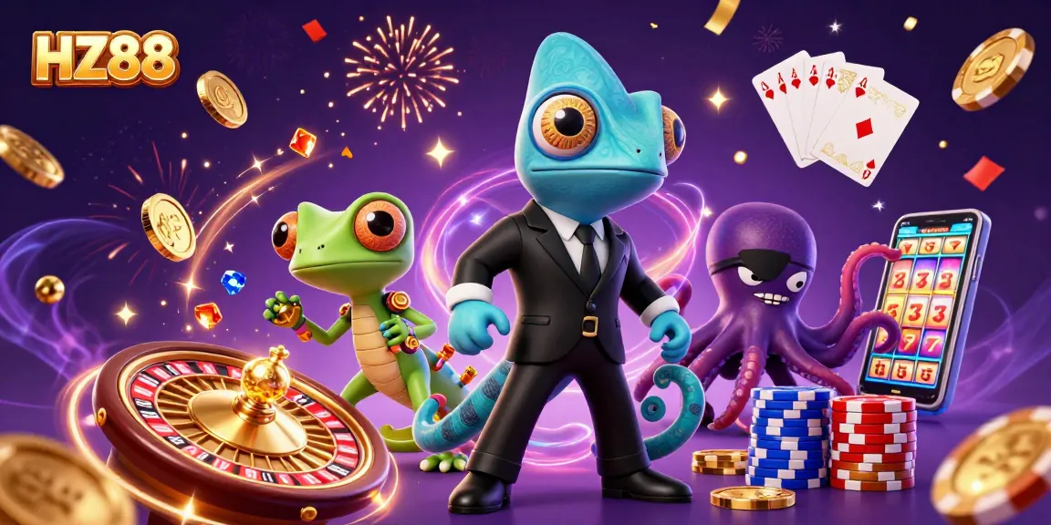 Experience HZ88 with dynamic casino elements and vibrant characters in an exciting gambling scene.