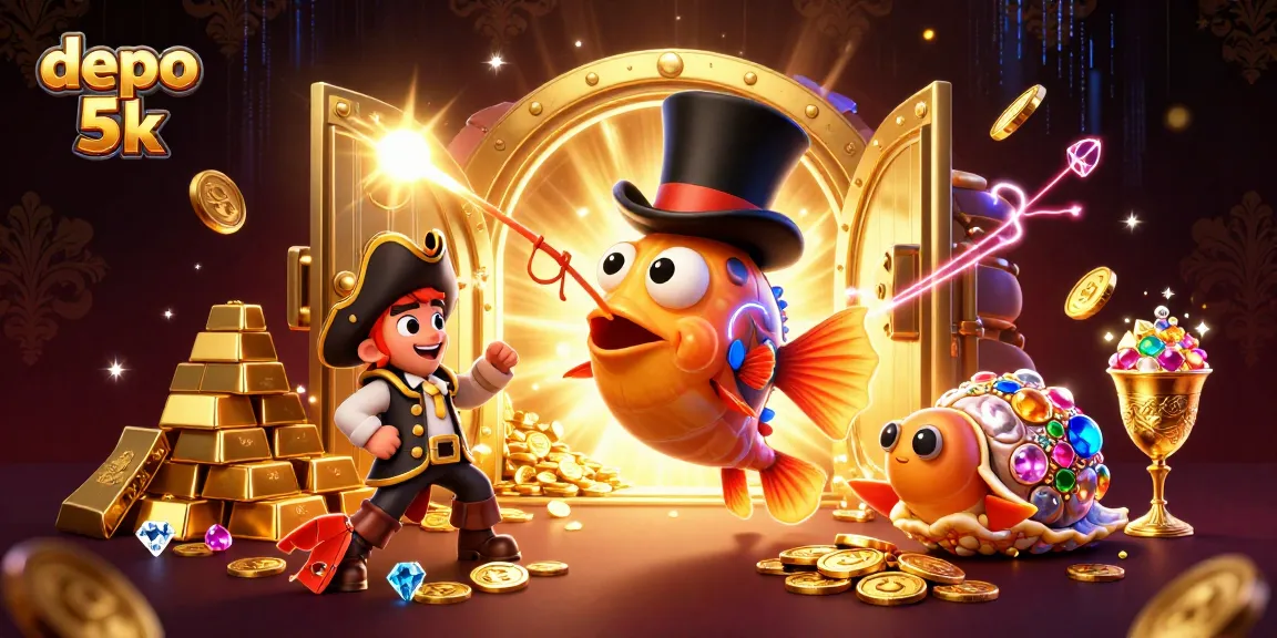 Experience the thrill of depo 5k while a deep-sea anglerfish attracts golden coins in a vibrant casino illustration.